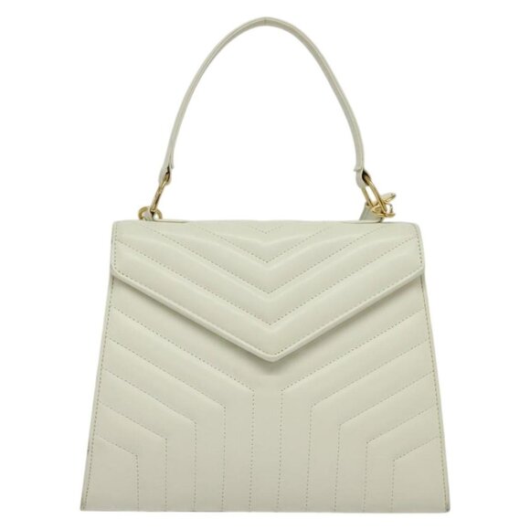 SAINT LAURENT Hand Bag Leather 2way White Gold Auth 137683 - Picture 2 of 16